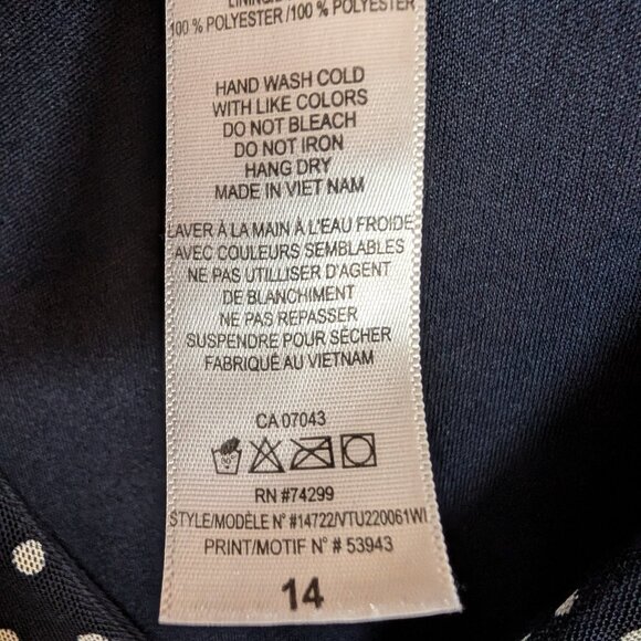 Kate & Lily tiered midi dress navy blue white polka dots Size 14 ruffles - Picture 13 of 14